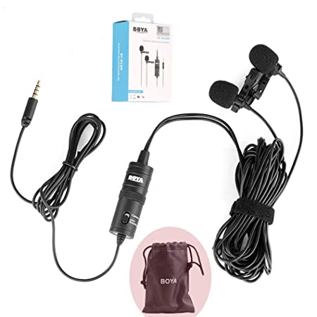 Boya BY-M1DM Dual Lavalier Universal Auxiliary Omnicirectional Microphone with a Single 1/8 Stereo Connector for Smartphones DSLR Cameras Camcorders, Black, for Action Cameras (gopro, sjcam)