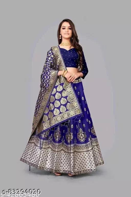 FANCY JAQUARD LAHENGA CHOLI with unstiched blouse
