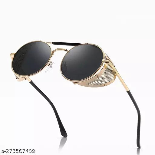 Vintage Gold men Reversible Sunglasses Designer Classic Men Round Punk Goggle Glasses- Boys
