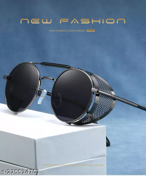 Vintage Black men Reversible Sunglasses Designer Classic Men Round Punk Goggle Glasses- Boys