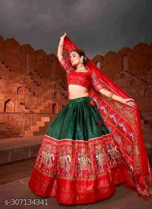 Gezrel Woman's wear patola foil printed dola silk Semi Stitched Chaniya Choli with dupatta
