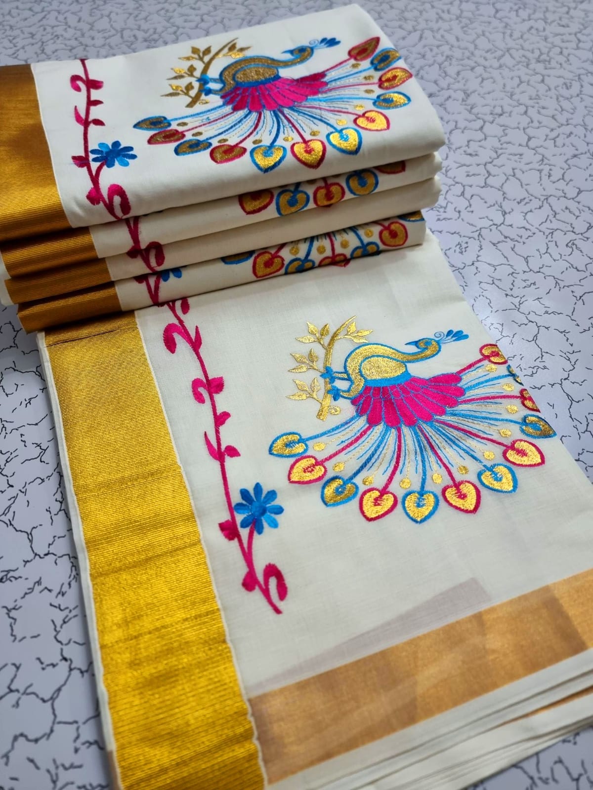 KERALA COTTON SAREE WITH  EMBROIDERY