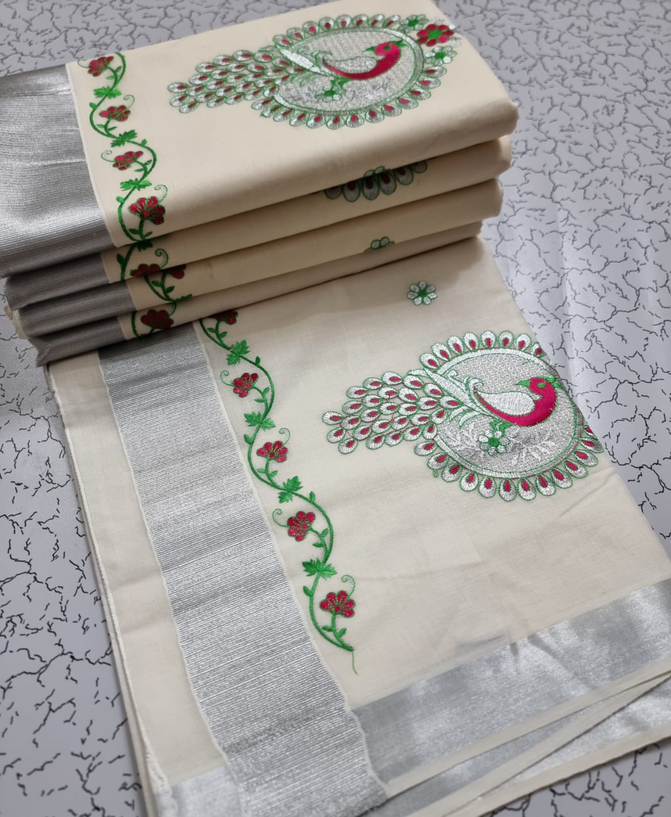 KERALA COTTON SAREE WITH  EMBROIDERY