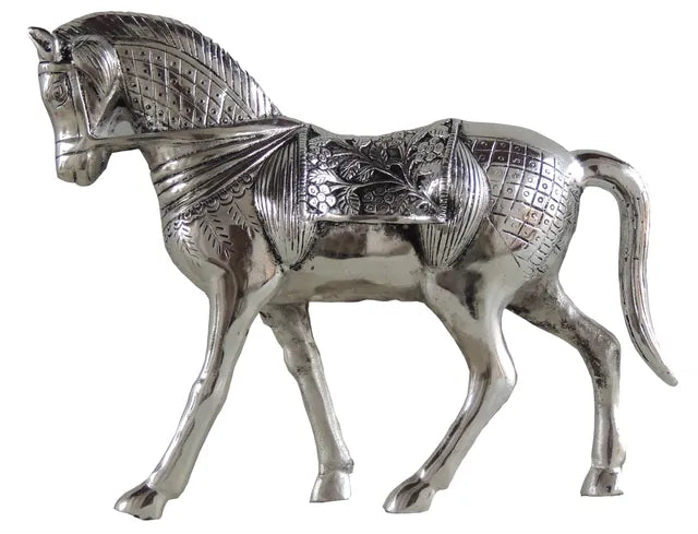 Aluminium Showpiece Silver Horse Statue - 13*4*10.2 Inch (AS212 S)
