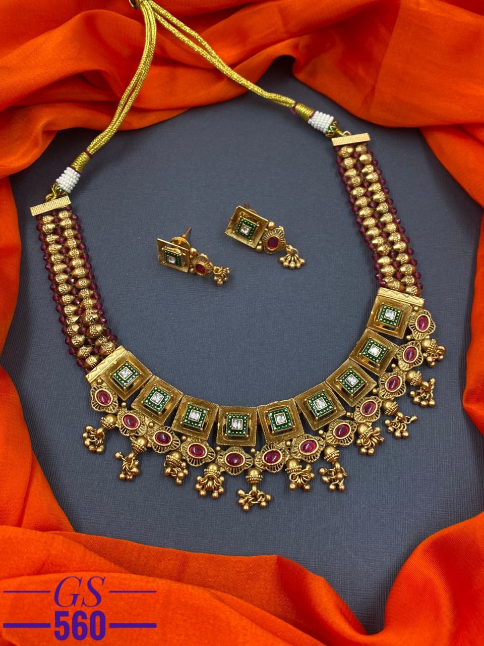Antique long and short Gold-plated Necklace Set.