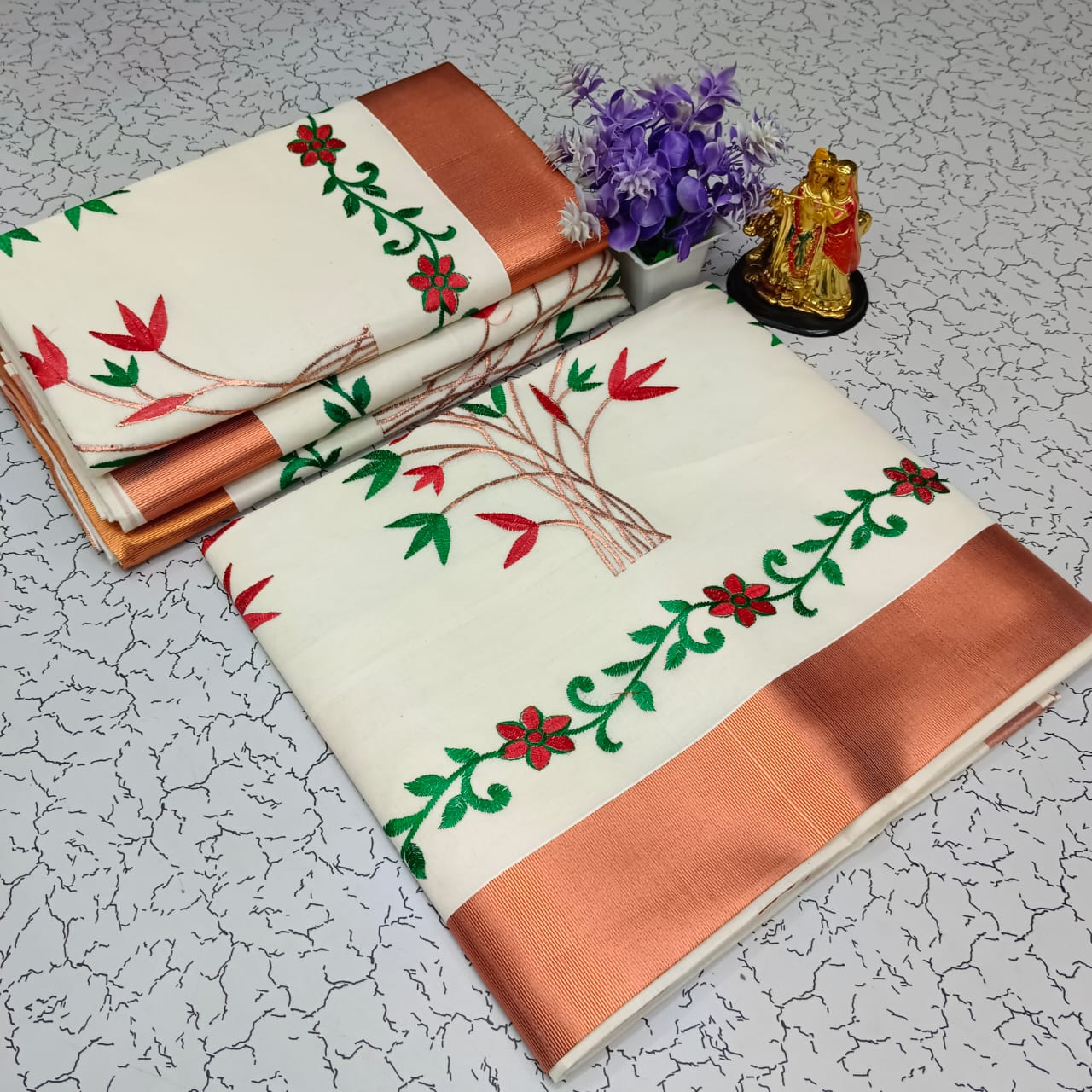 KERALA  COTTON SAREE WITH  EMBROIDERY