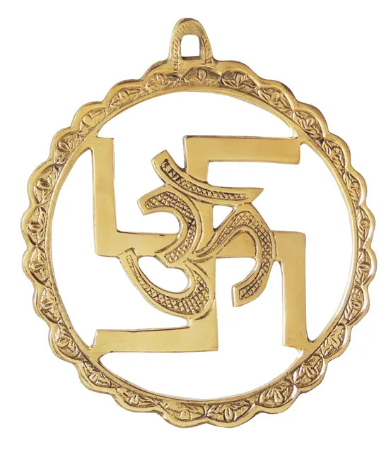 Brass Wall Hanging Swastic And Om - 9.7*0.2*10.7 inch (F592 F)