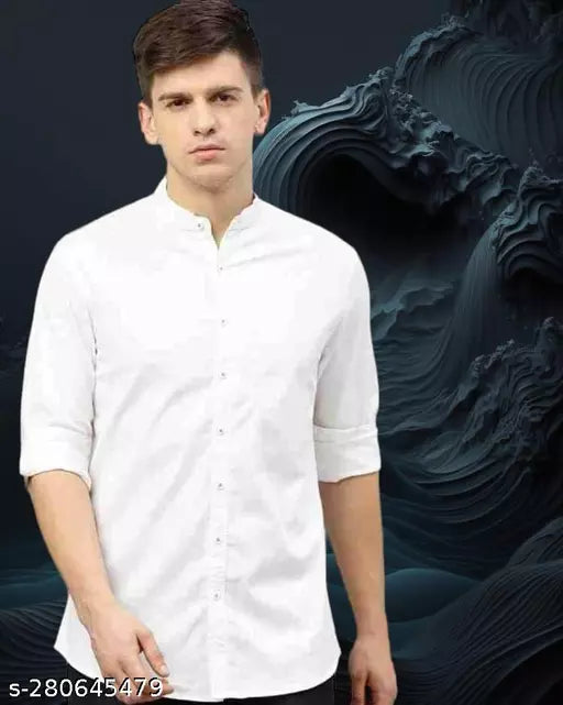 100% Cotton Shirt for Mens || Plain Solid Full Sleeve Shirt || Mandarin/Chinese Neck Regular Fit Casual Shirts for Men's ||Shirt