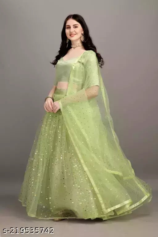 WOMEN LEHENGA Self Design Semi Stitched Lehenga Choli (Green)|Lehenga Choli|