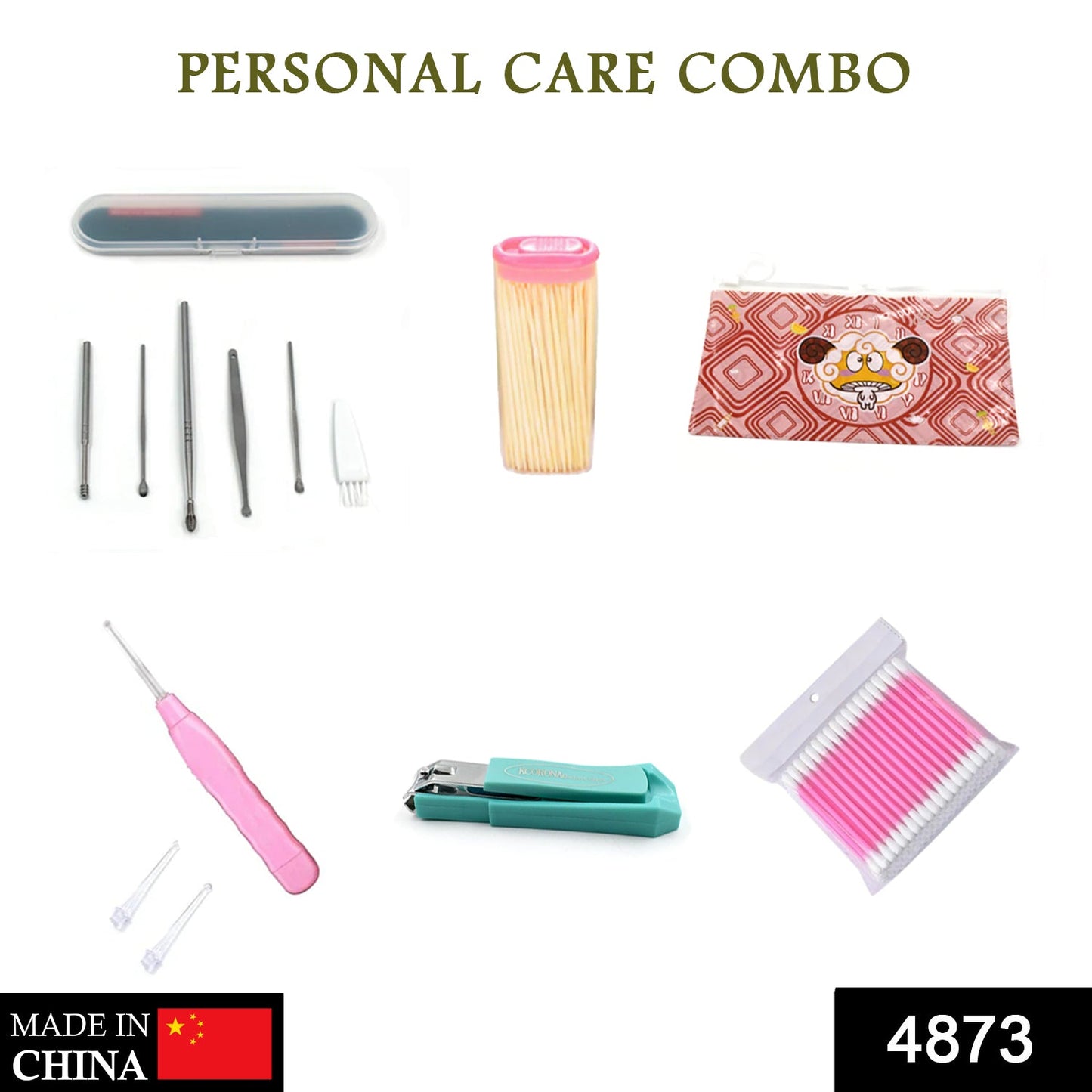 4873 6Pcs Personal Care Combo In Zip Printed Pouch Bag 