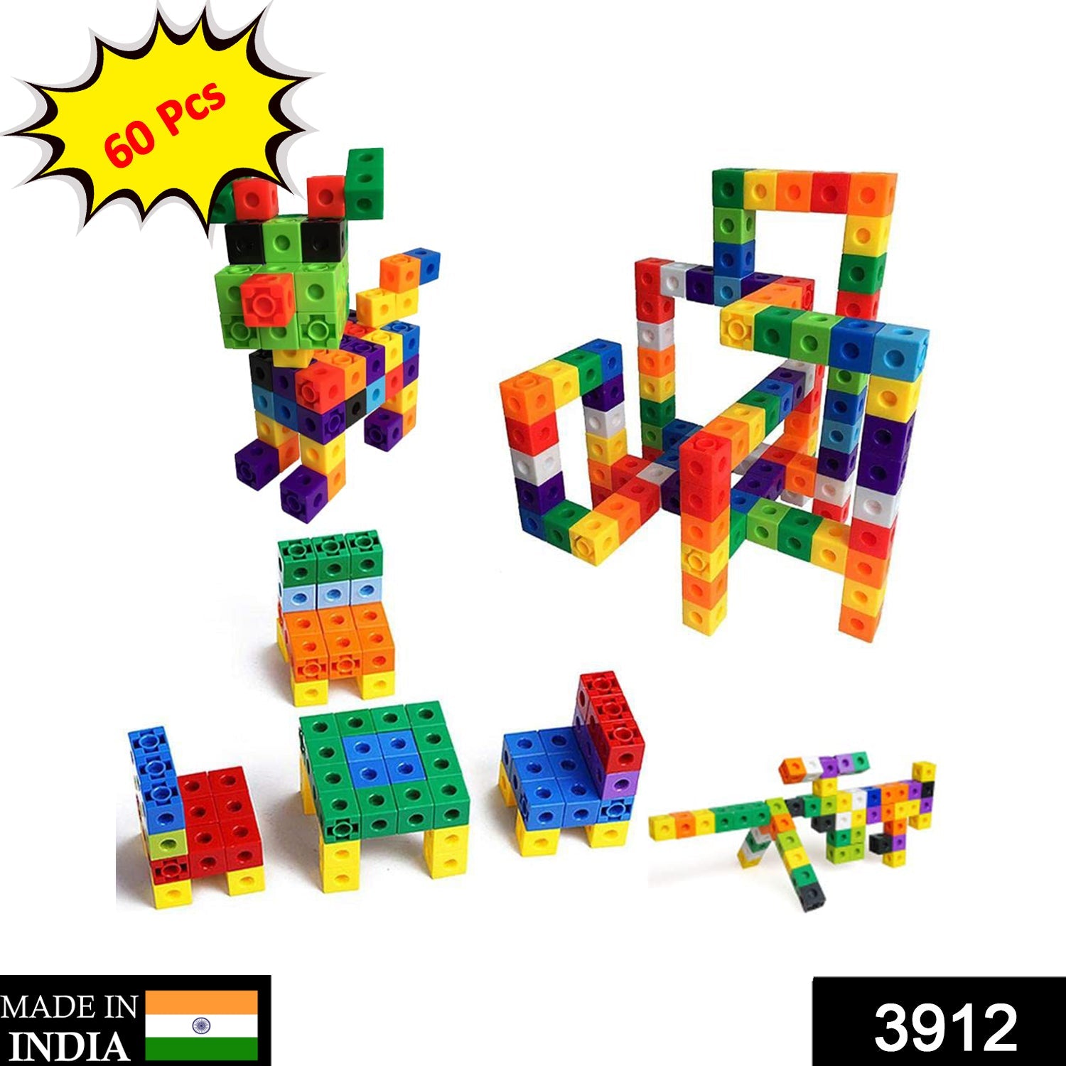 3912 60 Pc Cube Blocks Toy used in all kinds of household and official places specially for kids and children for their playing and enjoying purposes. 