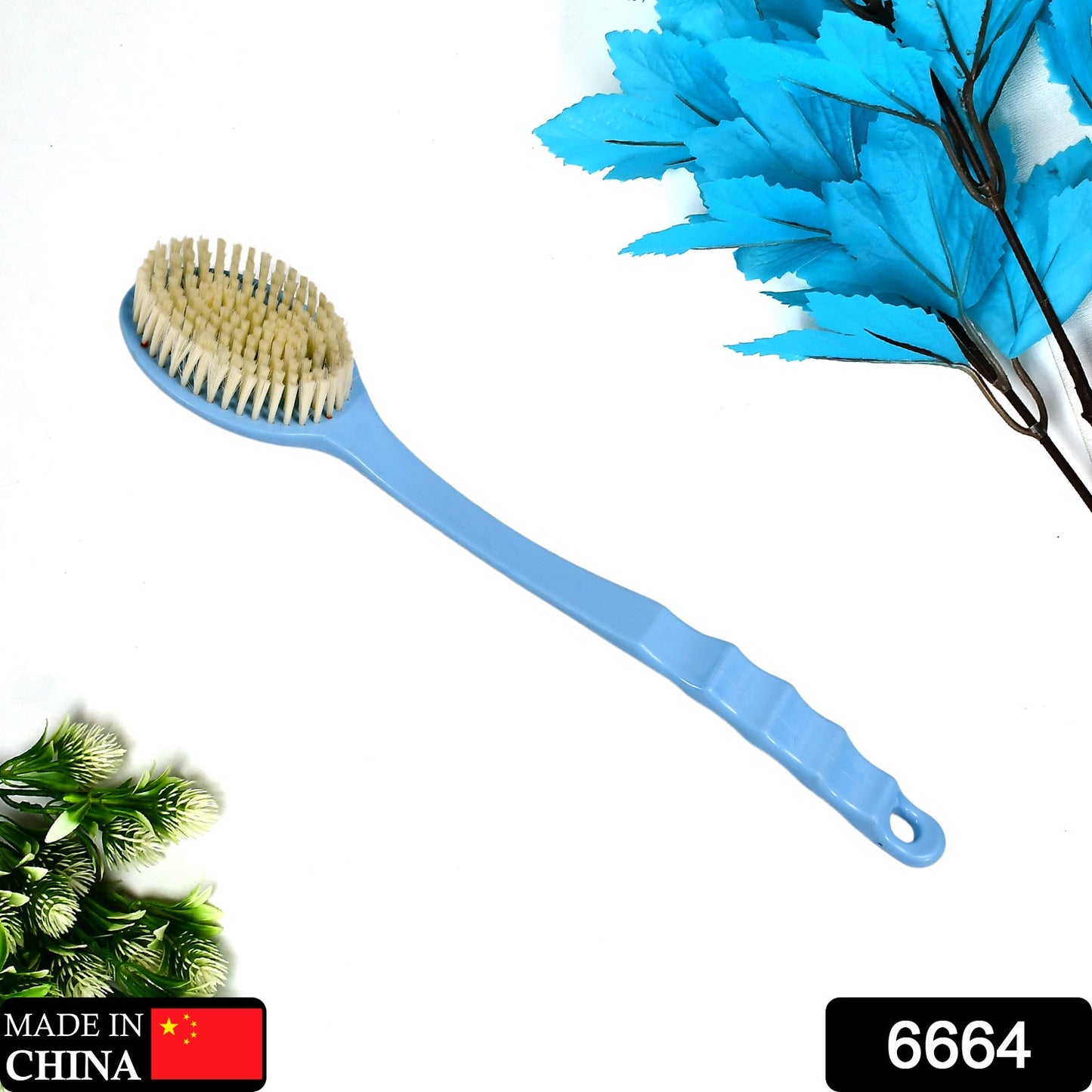 6664 Bath Brush with Bristles, Long Handle for Exfoliating Back, Body, and Feet, Bath and Shower 