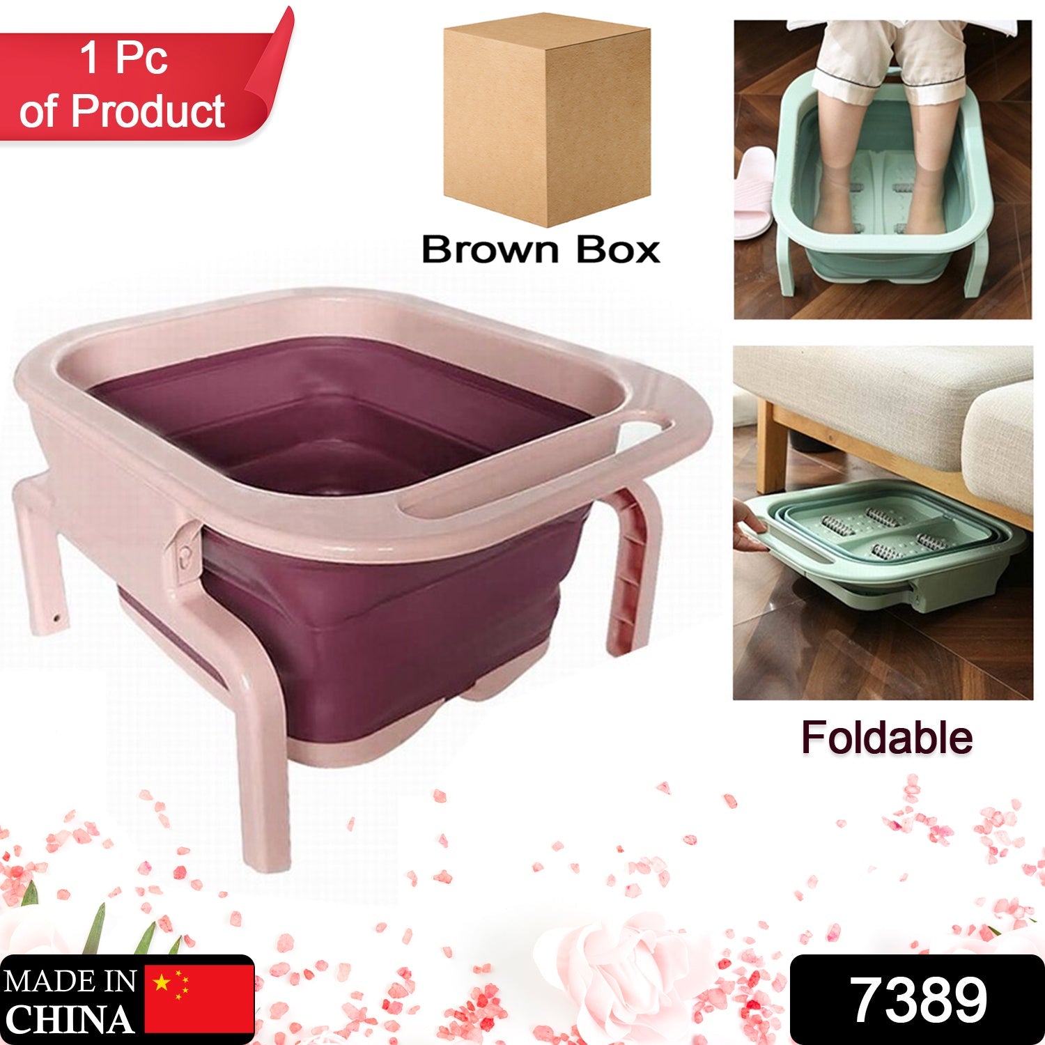 7389 Foldable Soaking Foot Massage Tub, Spa Basin, Bucket with Massage Roller, Suitable For Home Spa Pedicure Relieve Stress 