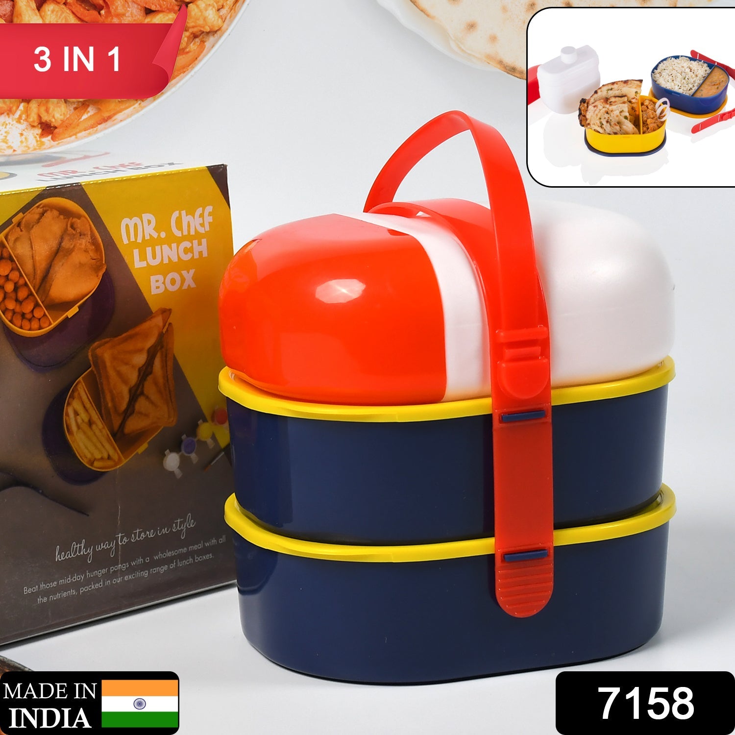 7158 Mr. Chef Smart Lunch Box Capsule shape strap-on lunch box with water bottle and handle 