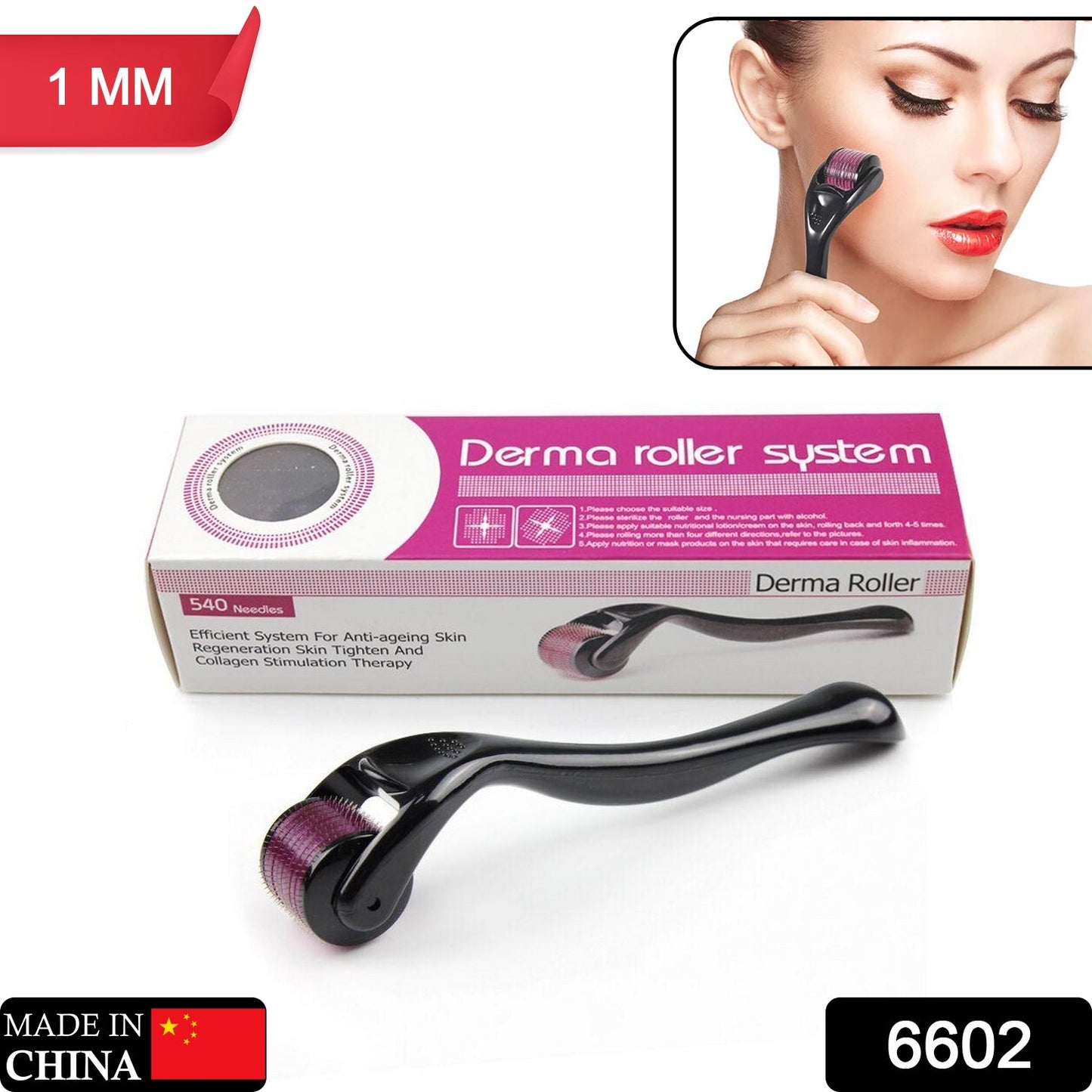 6602 Derma Roller Anti Ageing and Facial Scrubs & Polishes Scar Removal Hair Regrowth (1mm) 