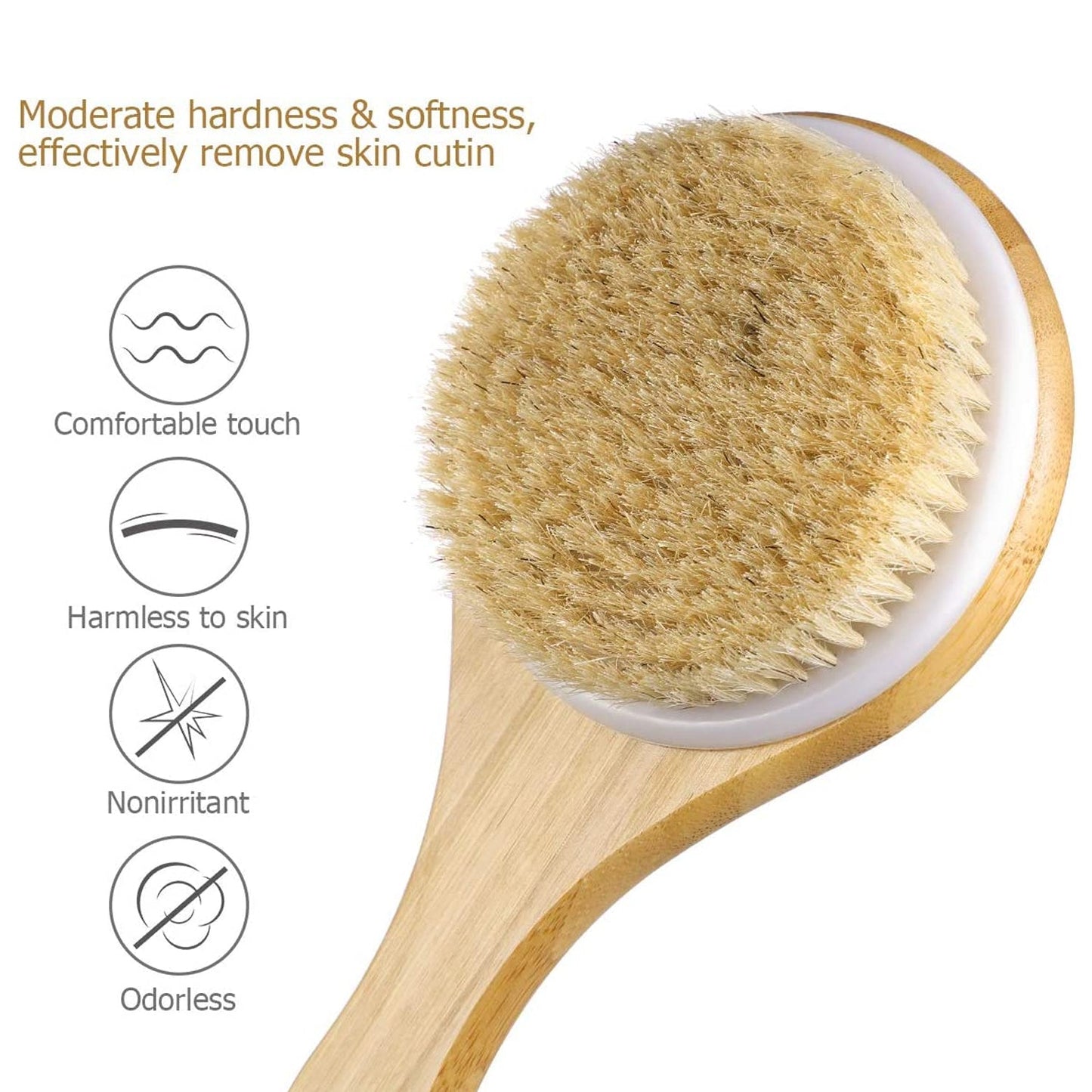 6700 Body Brush Dry Brushing Back Scrubber Shower Bath Brush Bamboo Long Handle Natural Bristles exfoliating Massage Improve Blood Circulation Cellulite 