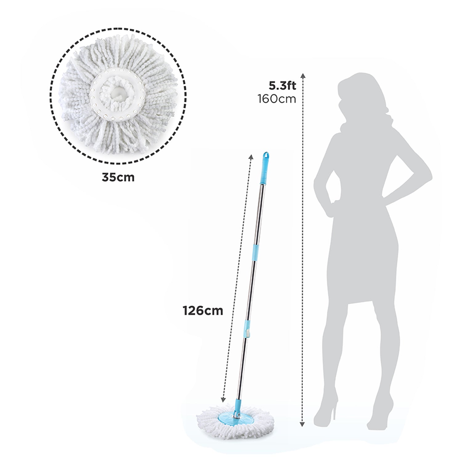 8703 Spin Mop with Bigger Wheels and Plastic Auto Fold Handle for 360 Degree Cleaning 
