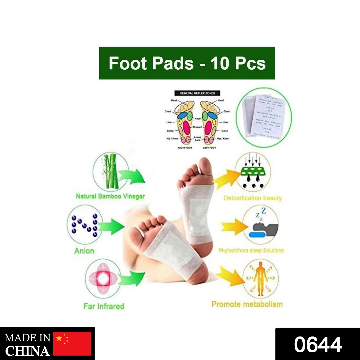644 kinoki Cleansing Detox Foot Pads, Ginger & salt Foot Patch -10pcs (Free Size, White) 