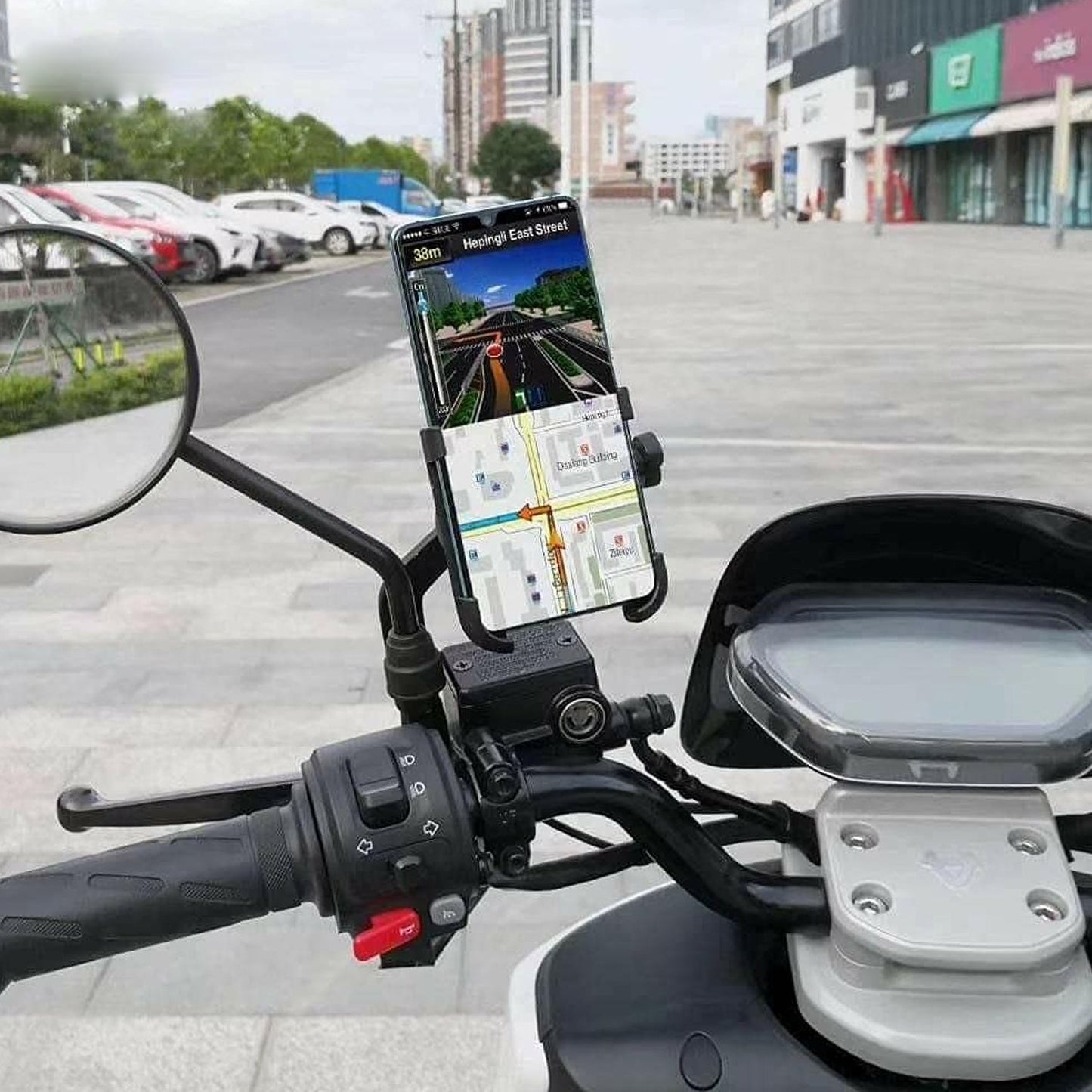6706 Mobile Phone Holder With Easy Adjustable Rear View Mirror Mount Solid Metal Cradle Stand Suitable for Bike & Mobile Phones 