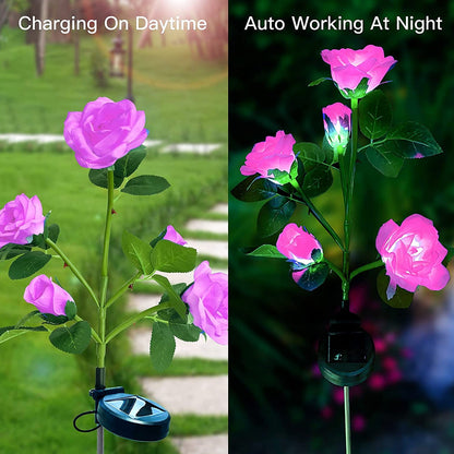 6616A Garden Solar Outdoor Rose Lights Decorative , Waterproof Flower Light for Garden Patio Landscape Pathway Yard Holiday Decoration 