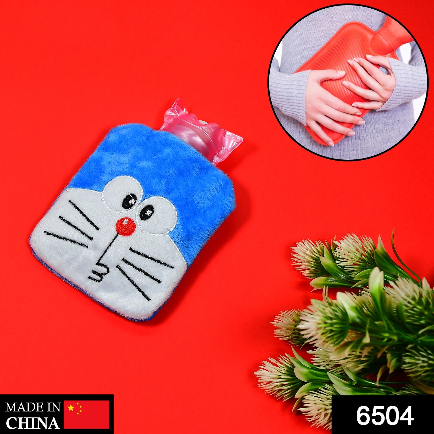 6504 Doremon small Hot Water Bag with Cover for Pain Relief, Neck, Shoulder Pain and Hand, Feet Warmer, Menstrual Cramps. 