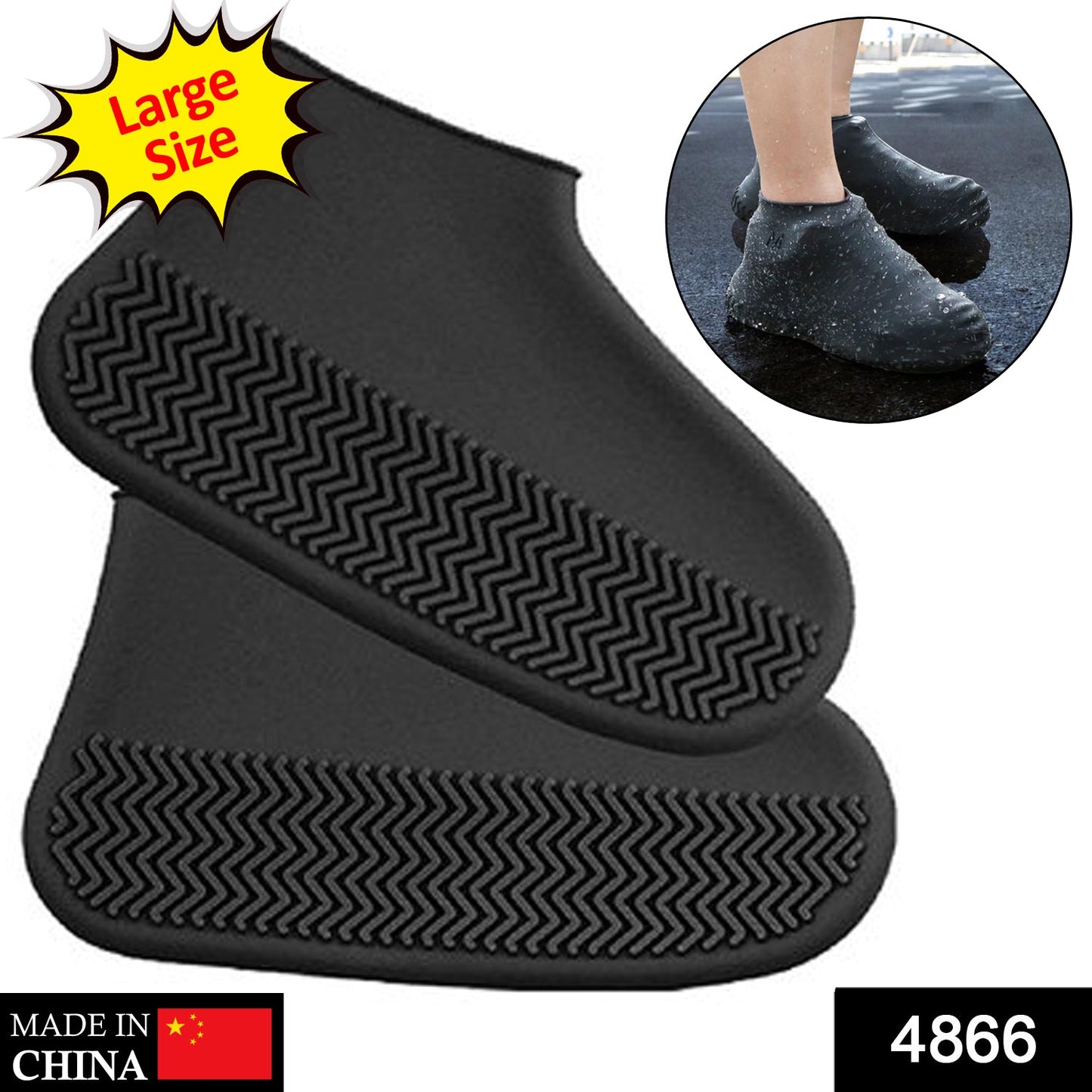4866 Non-Slip Silicone Rain Reusable Anti skid Waterproof Fordable Boot Shoe Cover ( Large ) 