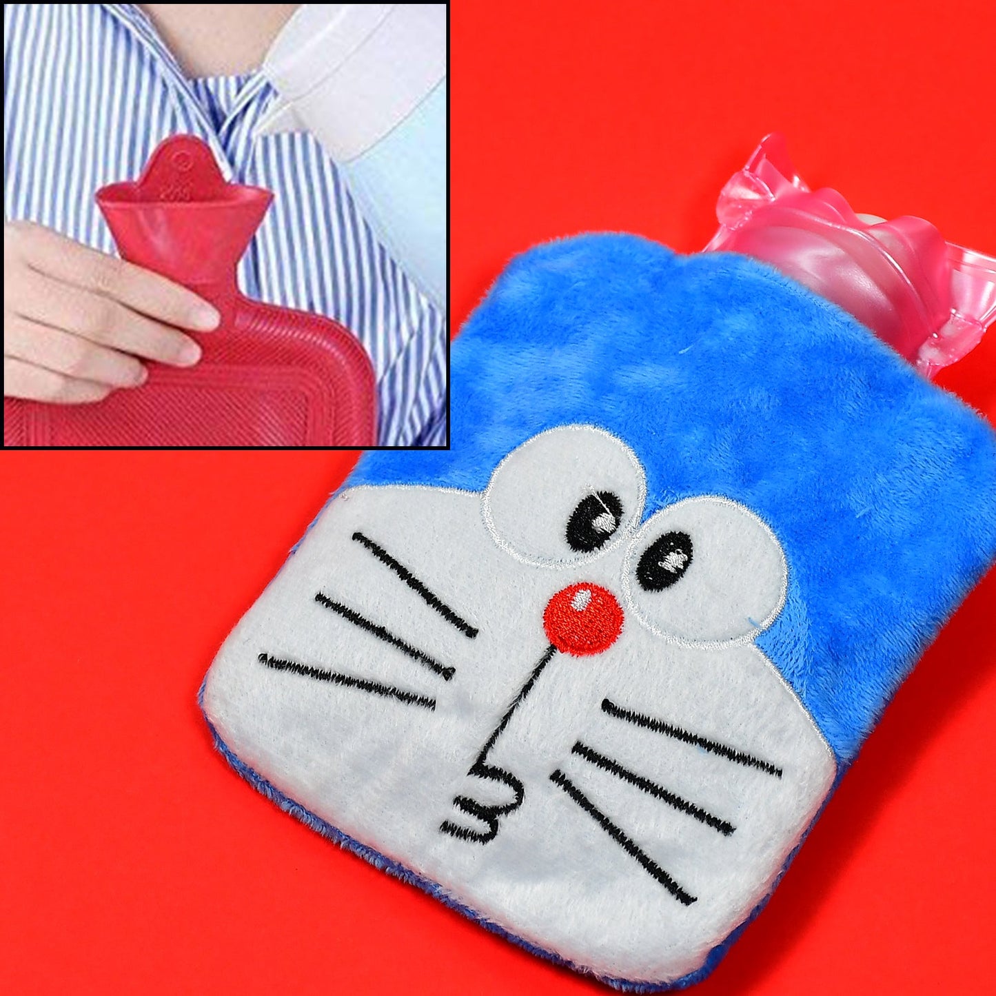 6504 Doremon small Hot Water Bag with Cover for Pain Relief, Neck, Shoulder Pain and Hand, Feet Warmer, Menstrual Cramps. 