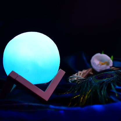 6275 Moon Night Lamp Blue Color with wooden Stand Night Lamp for Bedroom 