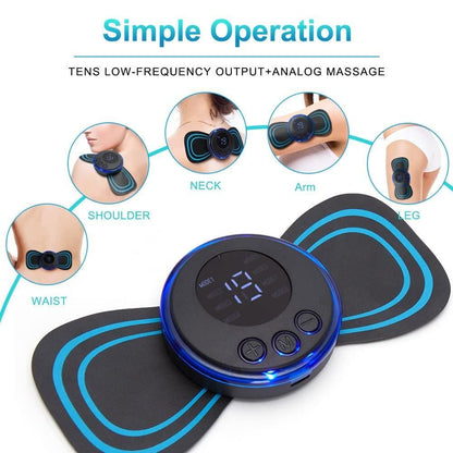 Mini Massager with 8 Modes and 19 Strength Levels, Rechargeable Electric Massager Sticker, Cordless Massager, Portable Body Massage Patch