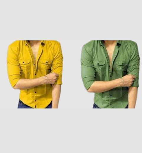 Cotton Solid Full Sleeves Mens Casual Shirt (Pack of 2)