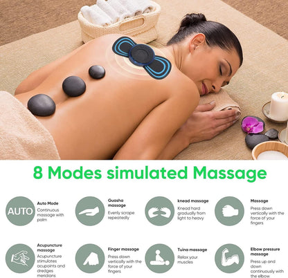 Mini Massager with 8 Modes and 19 Strength Levels, Rechargeable Electric Massager Sticker, Cordless Massager, Portable Body Massage Patch