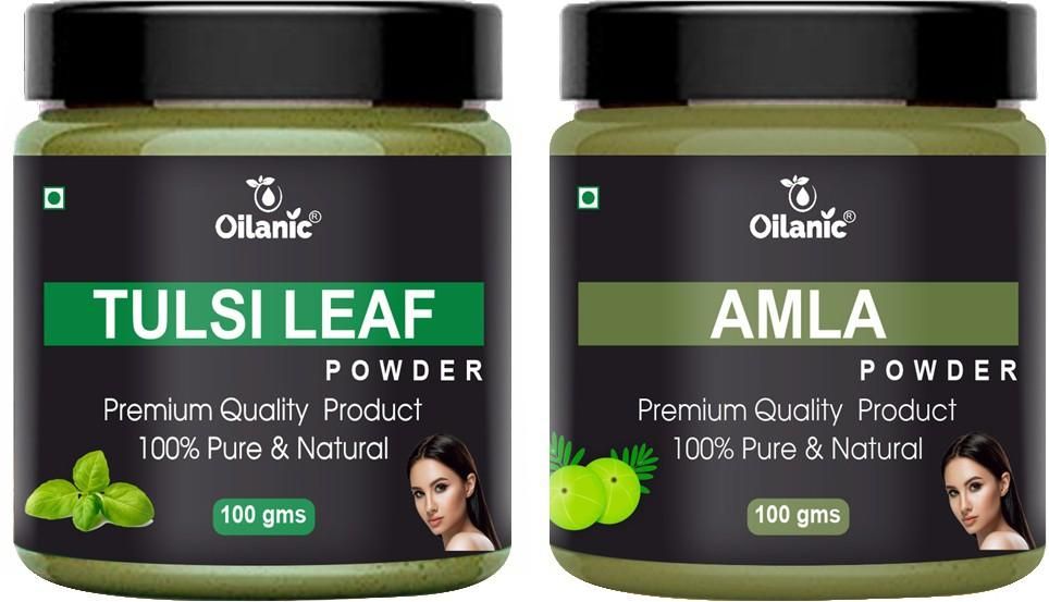Oilanic  Pure & Natural Tulsi & Amla Powder- For Skin & Hair Combo Pack of 2 Jar 100gm (200gm)