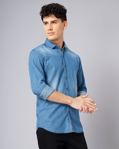 Denim Solid Full Sleeves Slim Fit Mens Casual Shirt