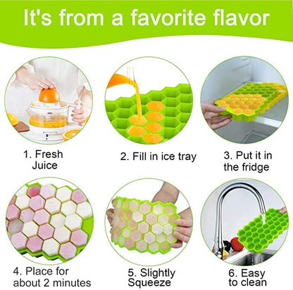7161 Flexible Silicone Honeycomb Design 37 cavity Ice Cube Moulds Trays Small Cubes For Whiskey Tray For Fridge (Multicolor) 
