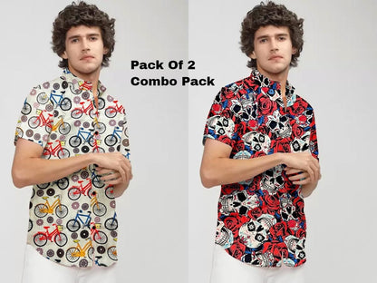 Cotton Printed Half Sleeves Regular Fit Casual Shirt Pack Of 2