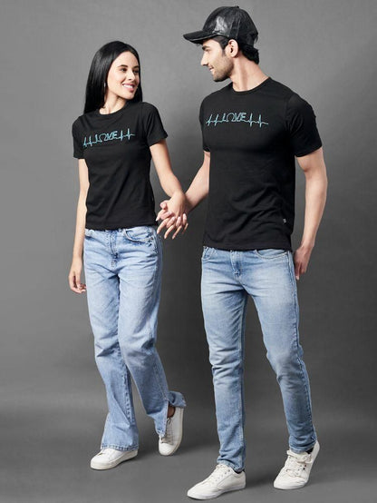 Rigo Women's Cotton Typography Print Half Sleeves Couples T-Shirt