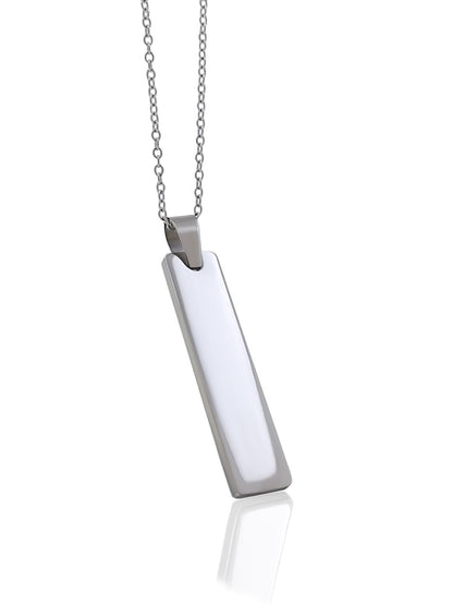 Silver Stainless Steel Vertical Bar Pendant adjustable Necklace chain