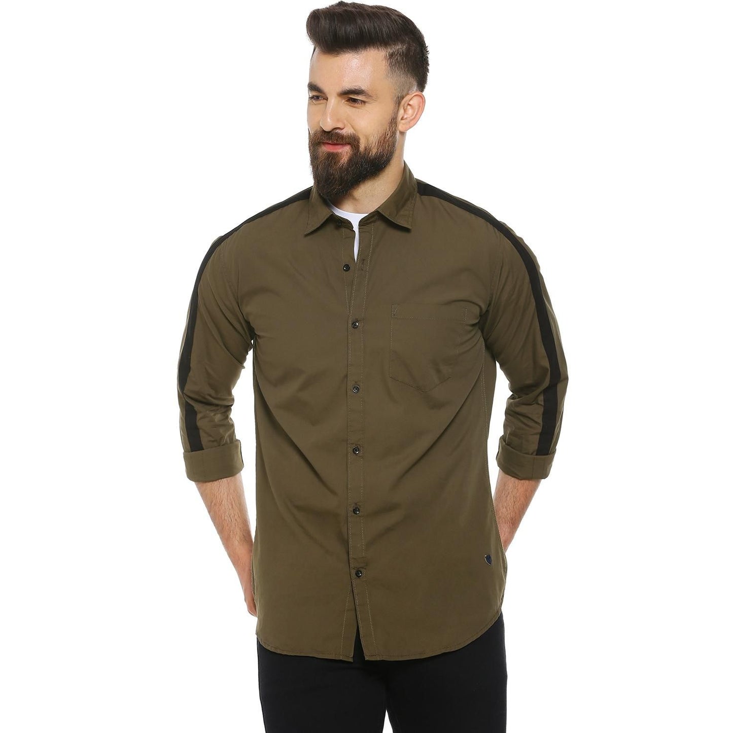 Campus Sutra Cotton Blend Solid Full Sleeves Casual Shirt