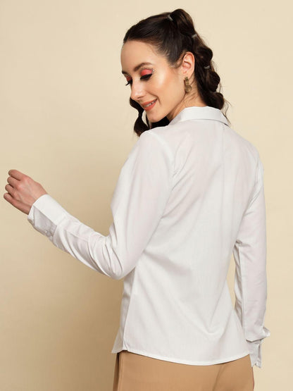 TRENDARREST Women's White Gather Detail Shirt