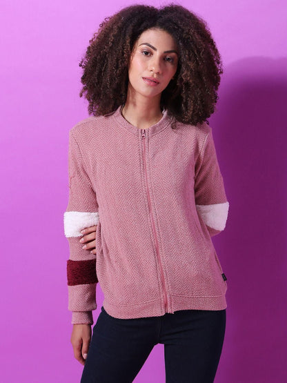 Women's Wool Pink Solid Sweatshirt