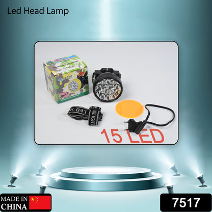 7517 Head Lamp 15 Led Long Range Rechargeable Headlamp Adjustment Lamp Use For Farmers, Fishing, Camping, Hiking, Trekking, Cycling 