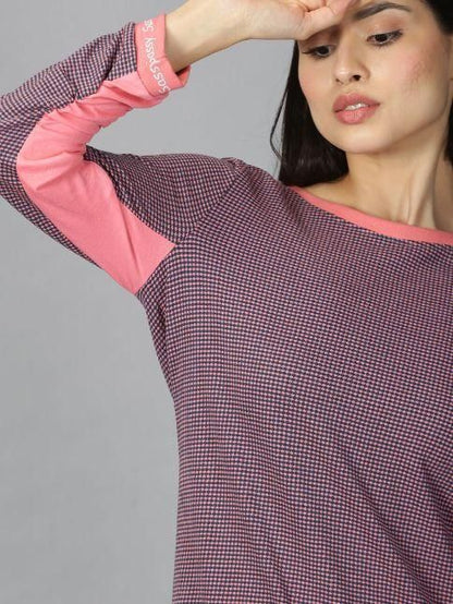 UrGear Women's Cotton Small Checks Round Neck Casual T-Shirt