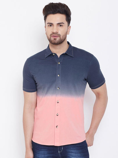 Gritstones Cotton Color Block Half Sleeves Mens Casual Shirt