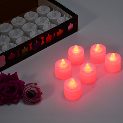 6633 Red Flameless LED Tealights, Smokeless Plastic Decorative Candles - Led Tea Light Candle For Home Decoration (Pack Of 24) 