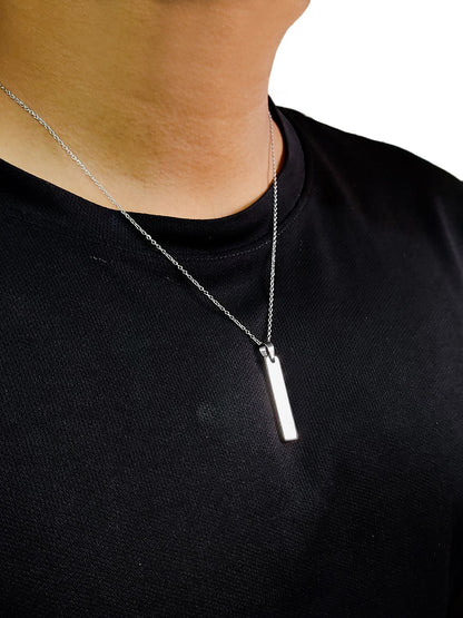 Silver Stainless Steel Vertical Bar Pendant adjustable Necklace chain