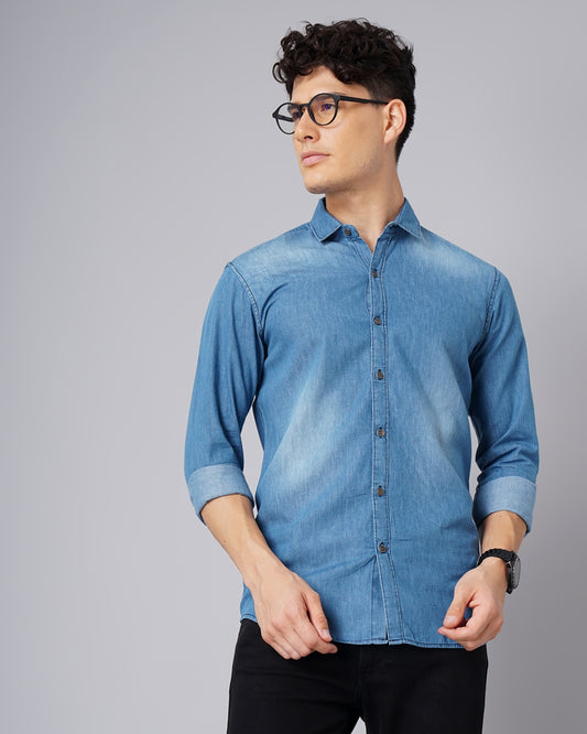 Denim Solid Full Sleeves Slim Fit Mens Casual Shirt