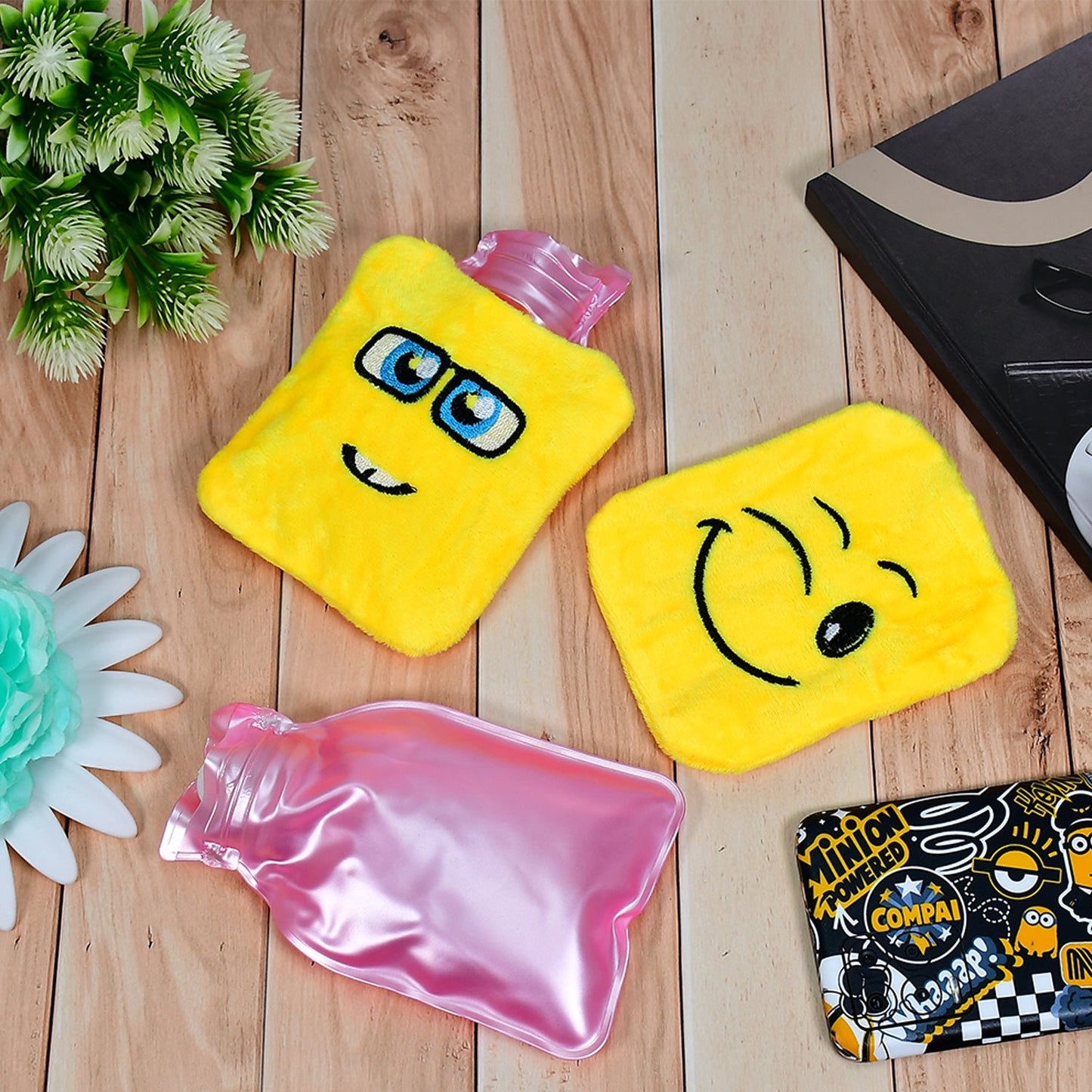 6535 1pc Mix Emoji designs small Hot Water Bag with Cover for Pain Relief, Neck, Shoulder Pain and Hand, Feet Warmer, Menstrual Cramps. 