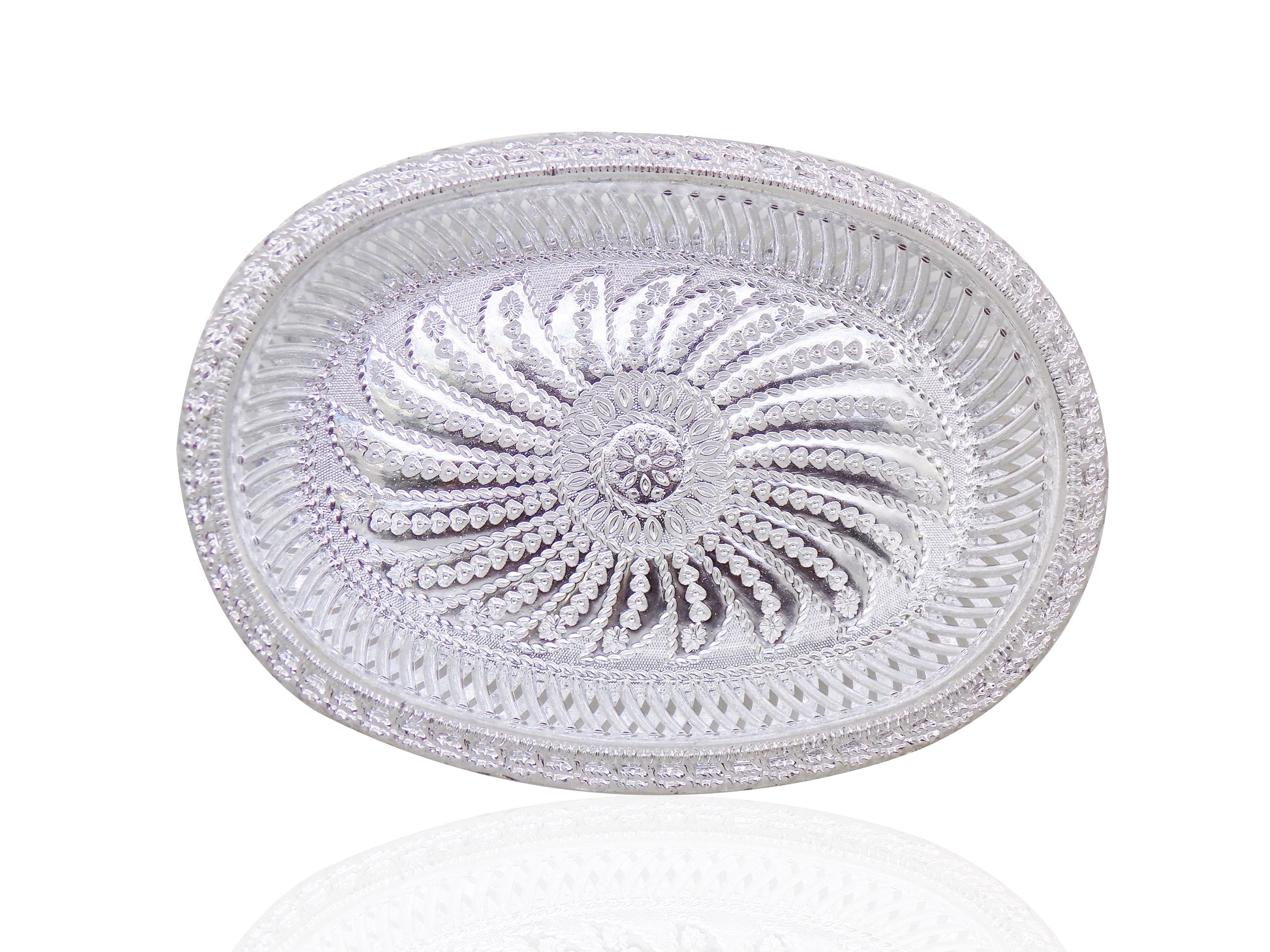 2090 Multipurpose Royal Design Oval Silver Gift Tray 