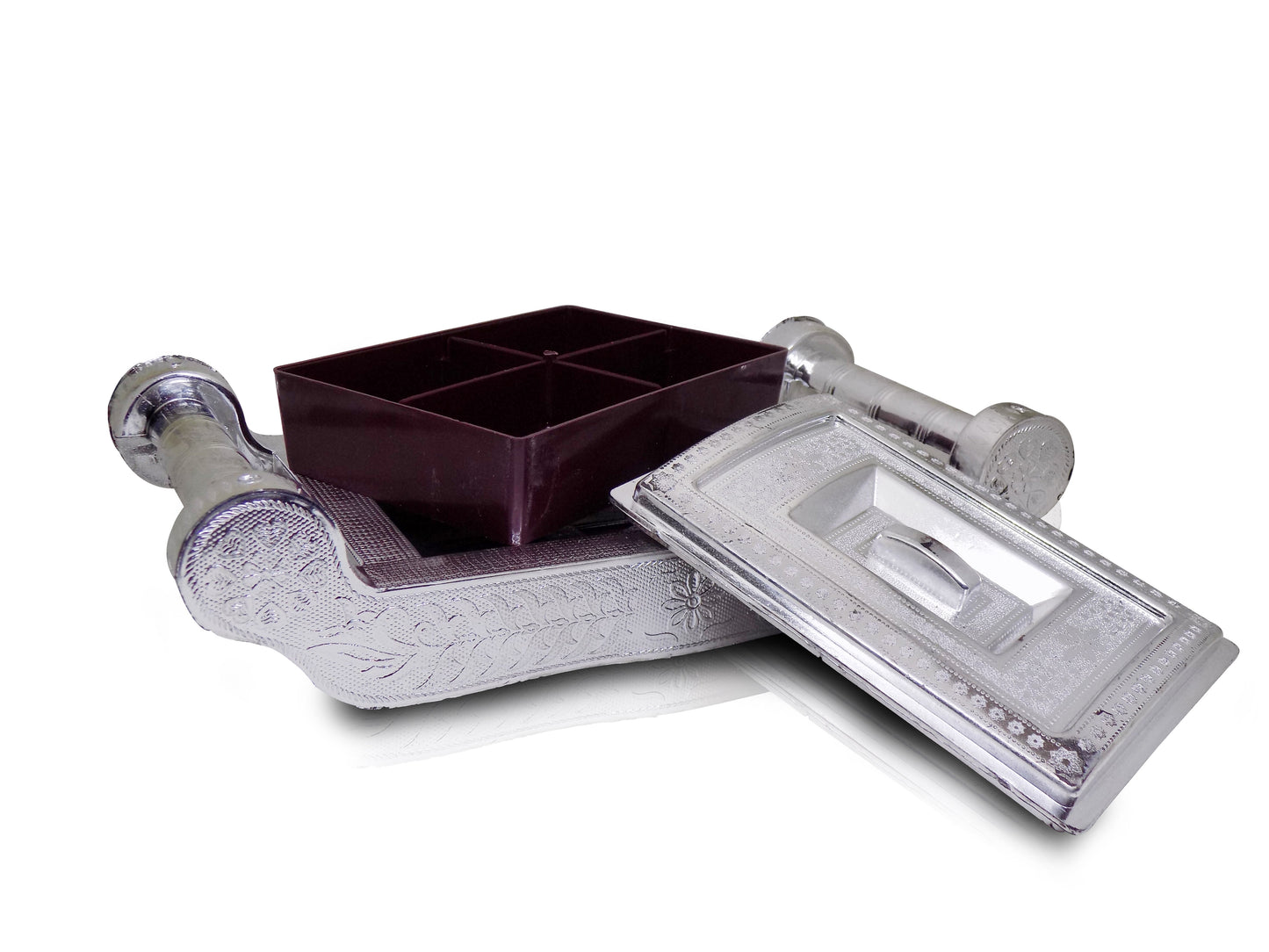2091 Multipurpose 4 Section Royal Design Silver Storage/Gift Box 